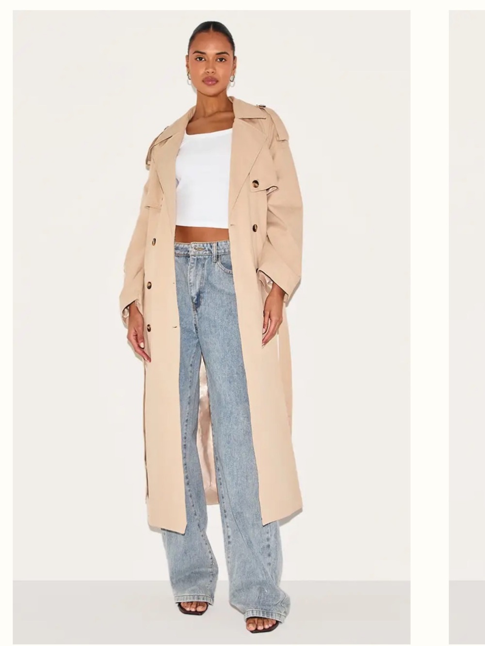 PrettyLittleThing BEIGE BELTED DOUBLE BREASTED TRENCH COAT